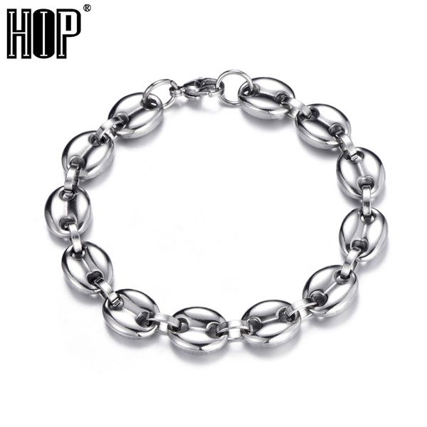 

link, chain hip hop width 11mm stainless steel gold coffee beans link bracelets for men jewelry, Black