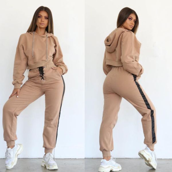 

thefound 2018 fashion new 2pcs women's tracksuit hoodie sweatshirt pants set casual sports sweat suit, Gray