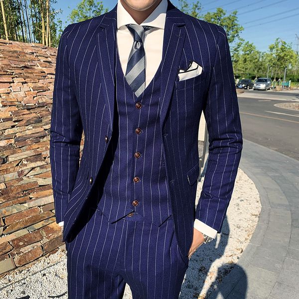 

menne british gentleman han version of the trim striped suit suit men's wedding dress escort dress, White;black