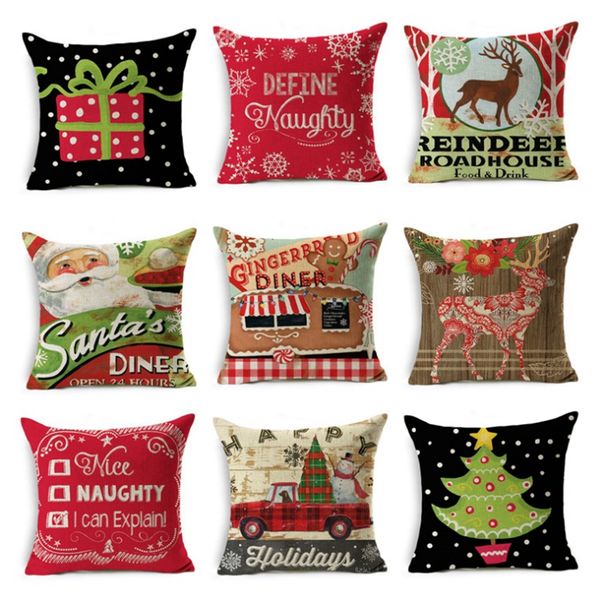 

christmas cushion cover retro linen pillow case square throw pillow covers pillowcase santa elk printed 18 designs 30pcs lyw1552