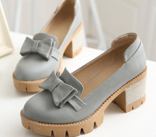 

2019 women's shoes in spring and autumn with new style high heel coarse heel round head bowknot waterproof table @2068, Black