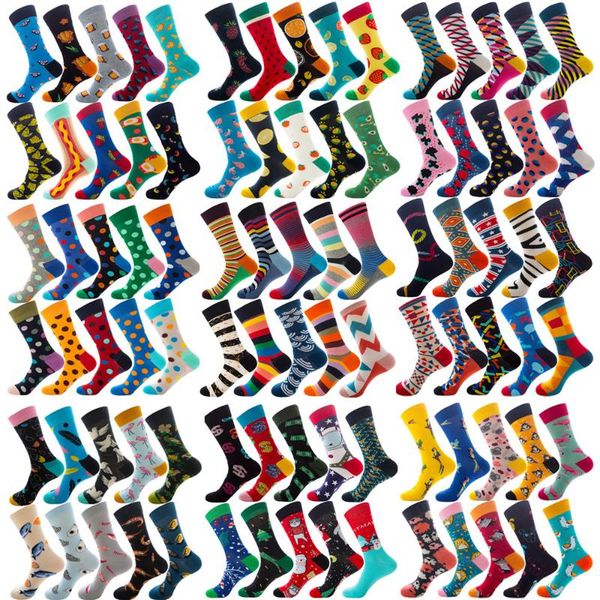 

2020 new style big size colorful cotton socks men christmas striped dot animal fruit casual fashion winter crew socks funny men, Black