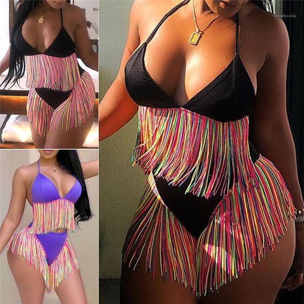

colorful tassel womens two pieces swimsuits summer relaxed 2pcs bathing suits ladies swimwear fashion womens bikinis sexy, White;black