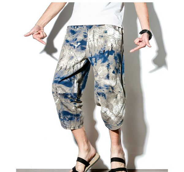 

brand designer men summer streetwear harajuku calf-length pants japan joggers mens chinese style print sweatpants oversize, Black