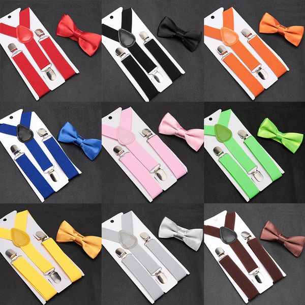 

kids suspenders with bowtie fashion suspenders girls braces bow adjustable wedding baby tie children boys accessories ties set, Black;white