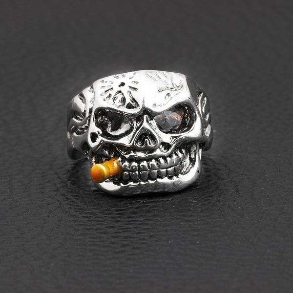 

rock punk skull ring men clear red zircon eye rings, Silver