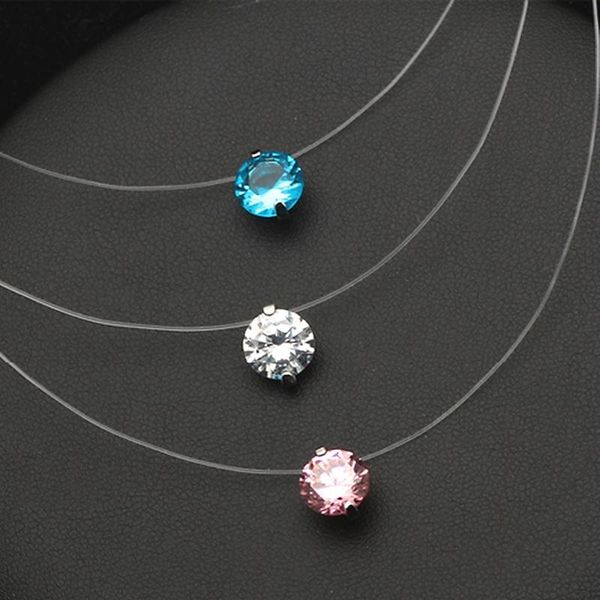 

transparant invisible zircon choker necklace women bijoux white pink blue new fashion jewelry classic cute gift, Silver