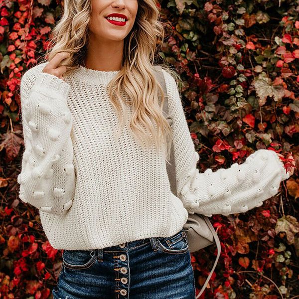 

2019 new autumn women knitted sweater concise casual pullover female solid color o-neck knitwear jumper black white pull femme, White;black