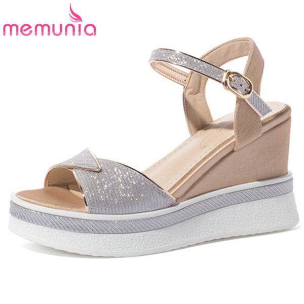 

memunia 2020 new arrive wedges platform sandals women casual party shoes buckle elegant summer sandals ladies big size 42, Black