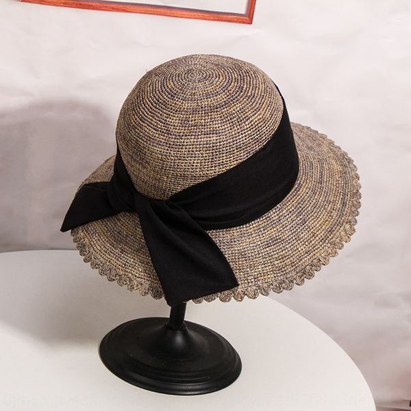 

fisherman basin straw seaside p big edge lafite straw basin bow shape fisherman hat sun-proof beach hat female, Blue;gray
