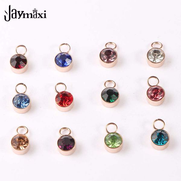 

jaymaxi stainless steel birth stones pendant 6mm rose gold color rhinestones 12 birthstone charms for jewelry making 12pcs/lot, Bronze;silver