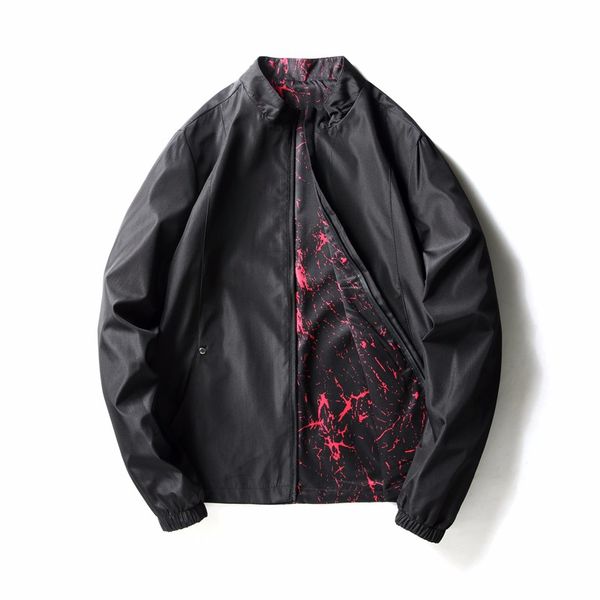 

реверсивный bomber jacket мода printed мужчины верхняя одежда ветровки stand воротник куртки man тонкий baseball реверсивный одежда, Black;brown