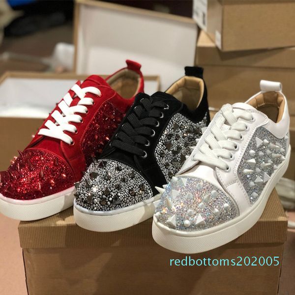 

red bottom seavaste sneaker latest low spikes mens trainers junior spike shoes 100% real leather wedding party shoes r05, Black