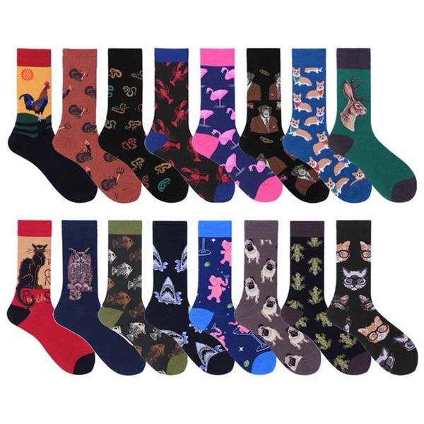 

harajuku socks cute fashion men's large size cartoon deer dog cat animal happy funny socks funny man christmas gift, Black