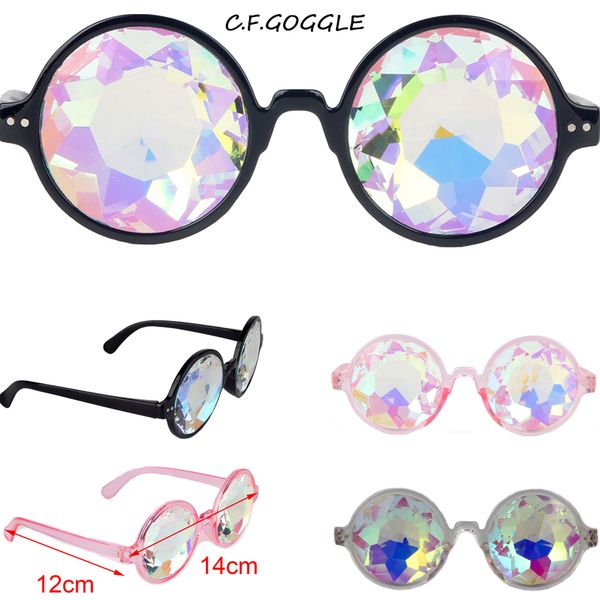 

c.f.goggle new arrival vintage round 3 colors frame kaleidoscope colorful lens sunglasses beach men women rave festival party, White;black
