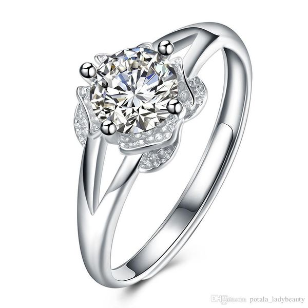 

sterling silver ring pure and flawless flower pattern mosaic zircon s925 silver solitaire ring romanatic generous propose gifts potala052, Golden;silver