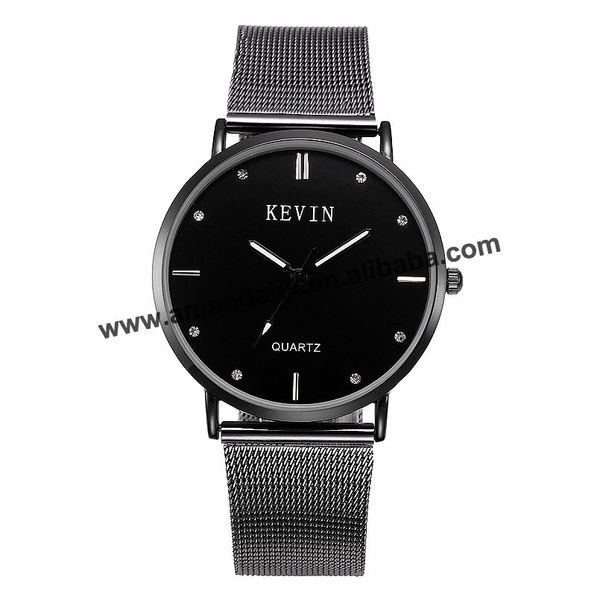

new fashion crystal black dial watch roman style thin mesh quartz wrist watch analog kv simple style men quartz wristwatch, Slivery;brown
