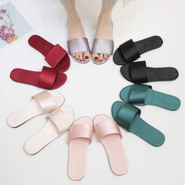 

2019 summer ladies satin slippers fashion casual women home slippers flat non-slip slippers six color choice ing, Black