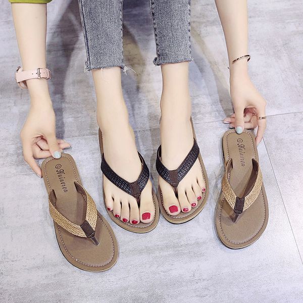 

doudoulu women new flip flops retro soft weave causal leather summer shoes soft sandals, Black