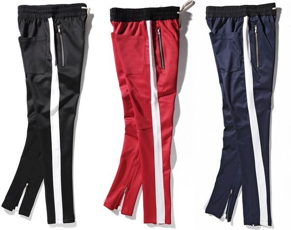 

2019 new side zipper pants hip hop fear of god fashion urban clothing red bottoms fog jogger pants black red blue