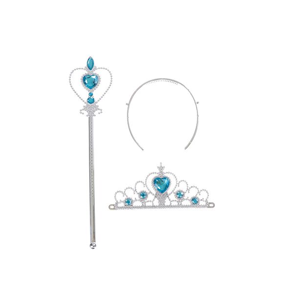 

3pcs/set children diamond crowns tiaras + magic wand princess elsa cosplay accessories girls hair accessories, Slivery;white