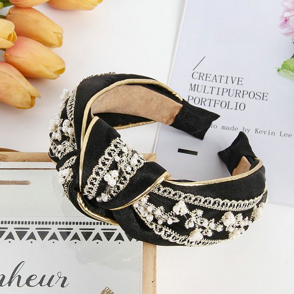 

pearl lace wide-brimmed headband 66g kitty hair band hair style 2019 alice band cerchietto aliceband fqkdm, Black;brown