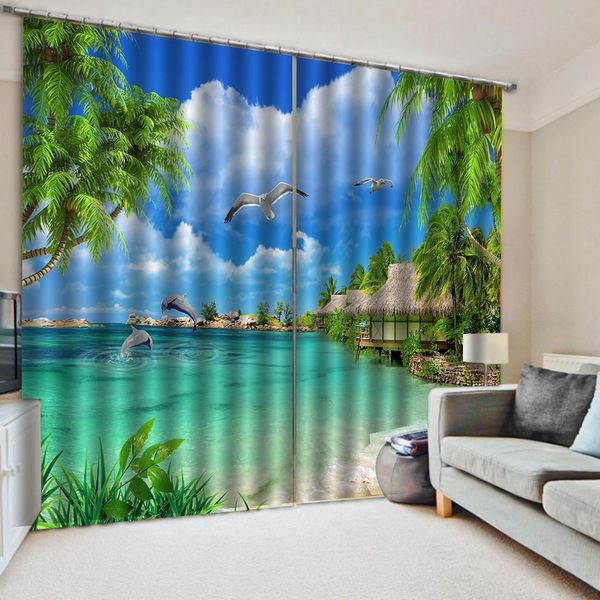 

luxury blackout 3d window curtains for living room bedroom blue beach curtains 3d curtain