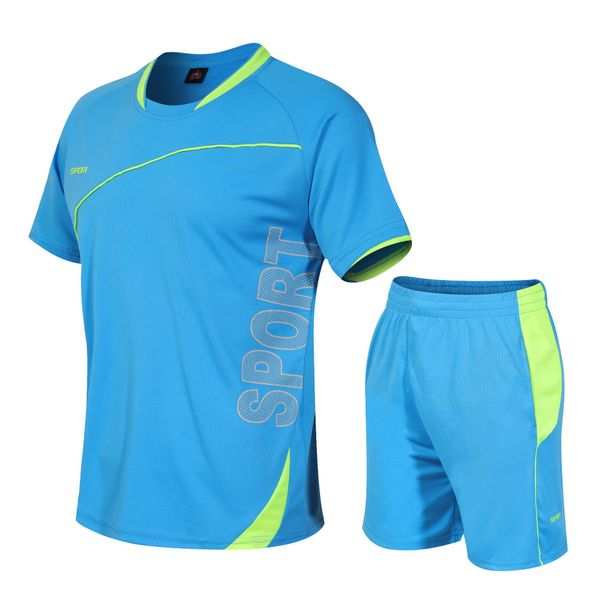 

new summer mens short-sleeved t-shirt suit men's youth casual fashion quick dry clothes five-point pants sports suit asian size, Gray
