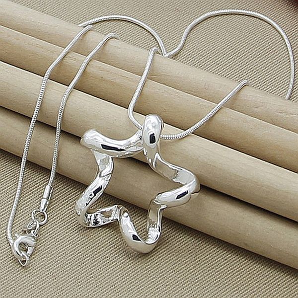 

925 sterling silver big five-pointed star pendant necklaces for women simple fashion jewelry snake chain necklace