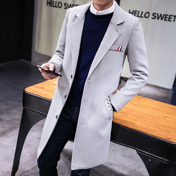 

autumn and winter new men's solid color woolen coat, slim korean fashion business long trench coat large size jacket 4xl 5xl, Tan;black
