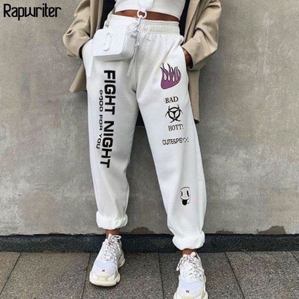 

rapwriter fashion drawstring elastic high waist pants women 2019 autumn streetwear loose joggers trousers white pantalon femme, Black;white