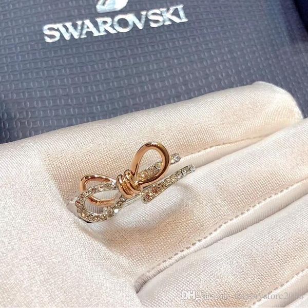 

luxury designer bow rings for women jewelry rose gold shining rings with crystal diamond with origial box packing, Silver