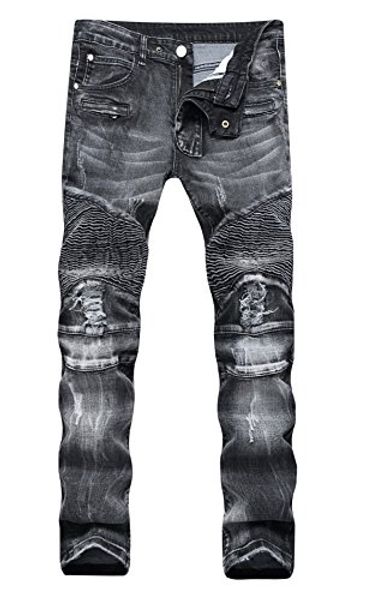 

lamcord motocross distressed destroyed slim straight fit ripped elastic elastic biker pants skinny jeans, Blue