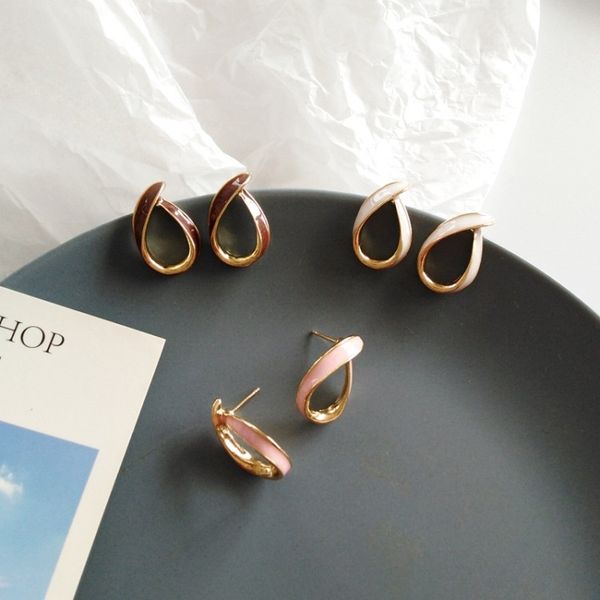 

french style creative simple drop-shaped metal drip oil stud earrings fashion temperament girl women's accessories jewelry, Golden;silver