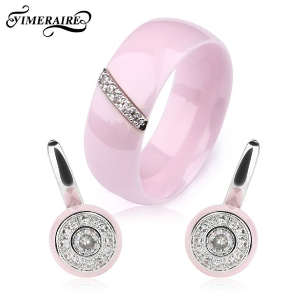 

personalized modern jewelry sets for women round design ear rings ceramic finger ring with exquisite crystals healthy jewellery, Silver