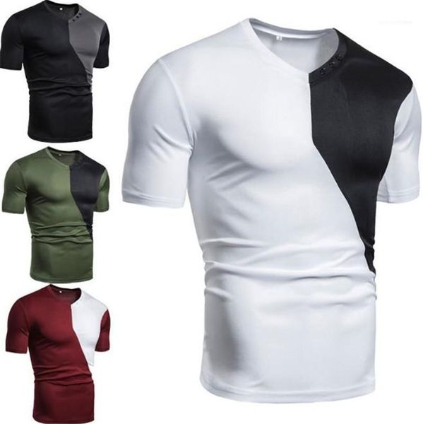 

color loose short sleeve mens tees casual breathable male v neck designer mens tshirts patchwork, White;black