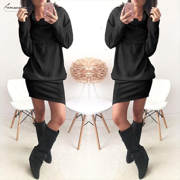 

new women ladies clothing dresses autumn casual long sleeve party casual cotton blend dress short mini dress women designer clothes, Black;gray
