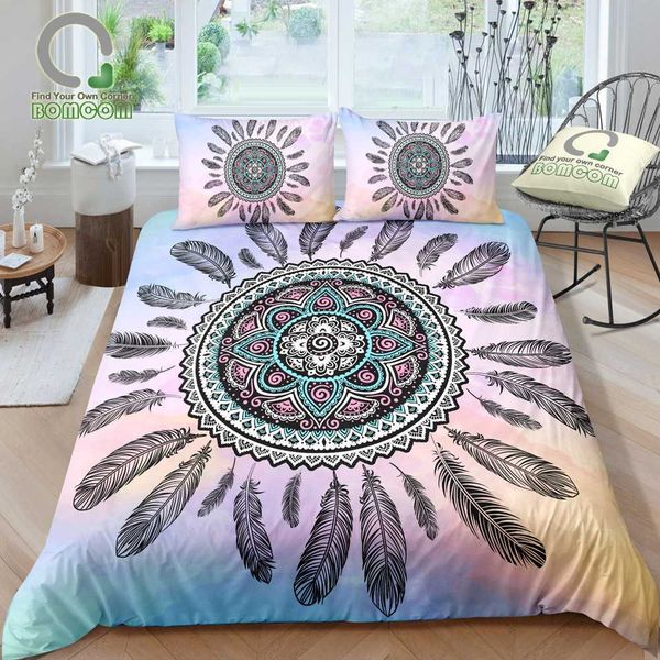 

bomcom 3d digital printing bedding set ethnic american dream catcher black feather 3-pieces duvet cover sets 100% microfiber