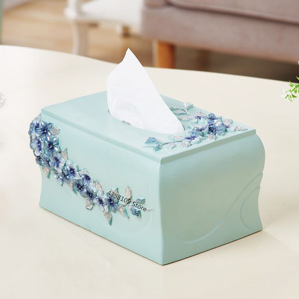 

creative blue hydrangea napkin box scandinavian resin napkin box household square tissue tube modern living room round tissue bo