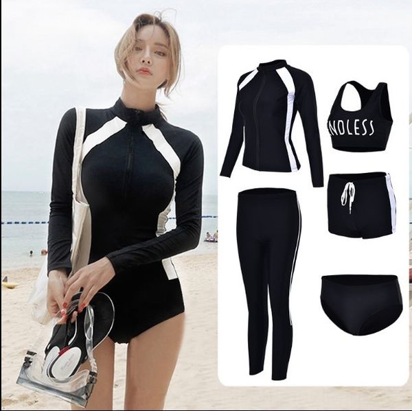 

vyjit female couple long-sleeved swimming male sunscreen trousers snorkeling split zipper warm diving swimming diving suit jellyfish suit w, White;black