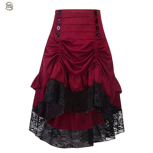 

costumes steampunk gothic skirt lace women clothing high low ruffle party skirts lolita red medieval victorian gothic punk skirt, Black