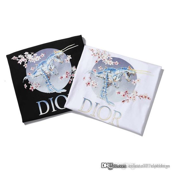 

new / babel мода летние футболки для мужчин мужские дизайнерские футболки цветение сливы динозавр принт марка топы мужчины женская одежда, White;black