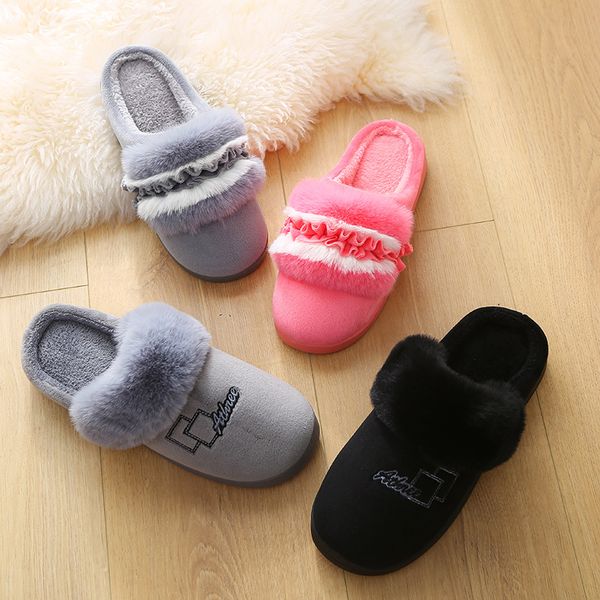 

2019 winter cotton slippers for men and women half pack slippers for lovers comfortable and antiskid home wool, Black