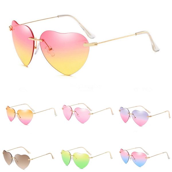 

trendy no frame women heart-shaped sunglasee oversized square sunglass colorful lenses one pieces 10 colors wholesale #69880, White;black