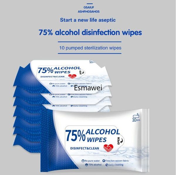 

In Stock Spot Alcohol Wet Towel Wet Tissue *10 Pieces of Disposable Hand Wipe Sterilization and Sterilization Portable Cleaning 75% Alcoholf