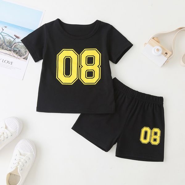 

new 2pcs sets baby boy number print t-shirt+pants shorts sport outfits kids comfortable short sleeve summer baby boy clothes set, White