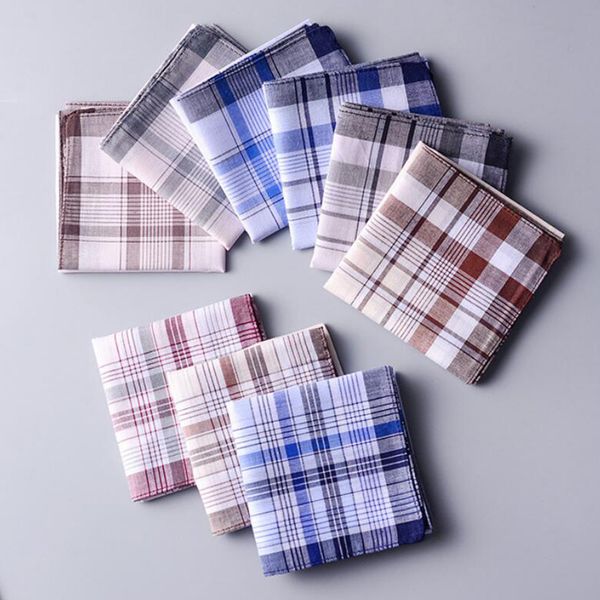 

10pcs men handkerchiefs 100% cotton with stripe hankies gift set classic plaid handkerchief pocket hanky, Black;blue