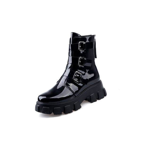 

women's boots real leather fabric belt buckle decorative comfortable inner autumn winter fashion shoes women, Black