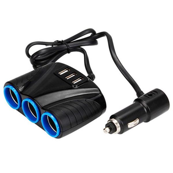 

portable 3 usb ports 3 way auto sockets car cigarette lighter splitter power adapter charger dc12v-24v input