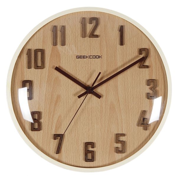 

geekcook 30cm curved wooden frame wall clock wall clock modern design silent movement stereo word digital